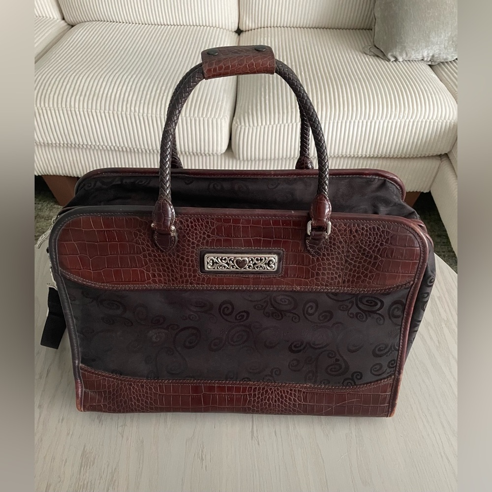 Brighton 18” Weekender Bag/Luggage Black Canvas Brown Croc Leather Vintage (N84)